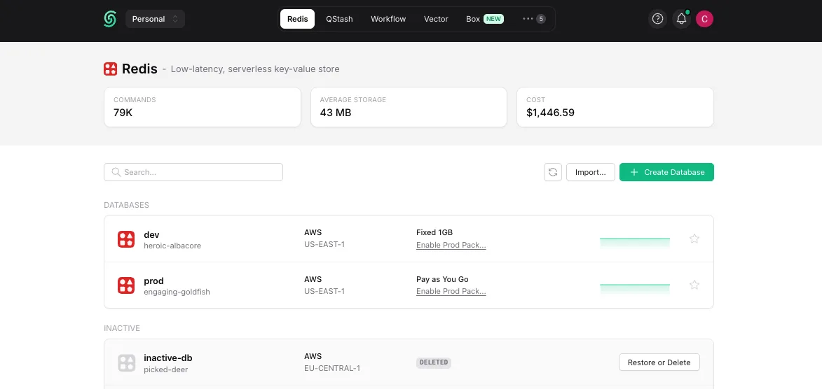 Select a Redis database to view its metrics