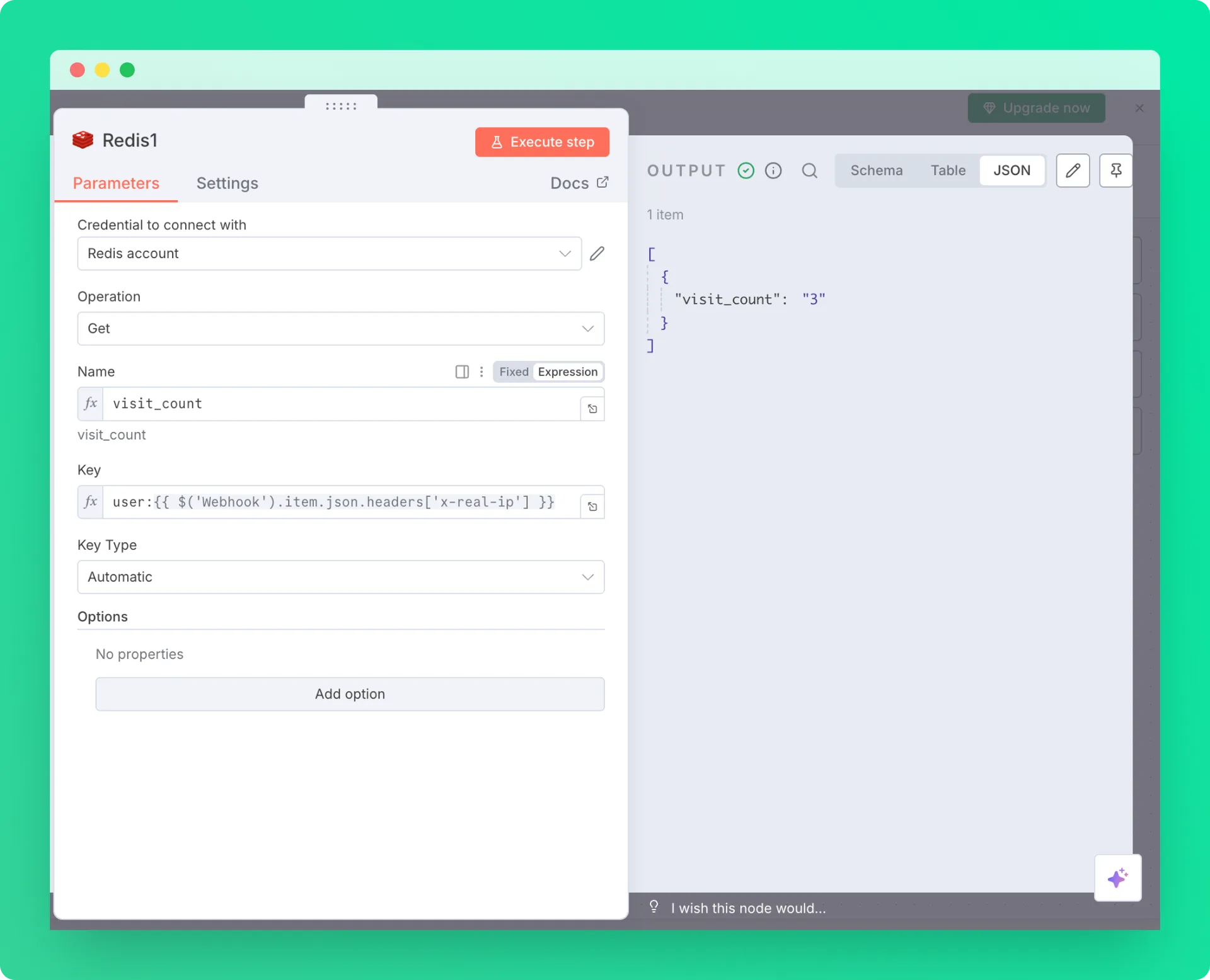 Redis visit count result in n8n