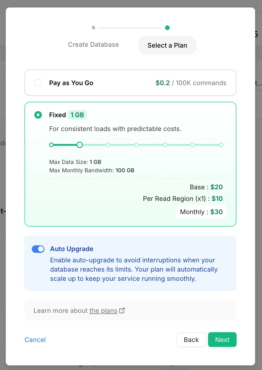 Enable Auto Upgrade when creating a Redis database
